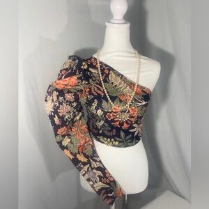 Zara Floral Ruffle One Sleeve Crop Top